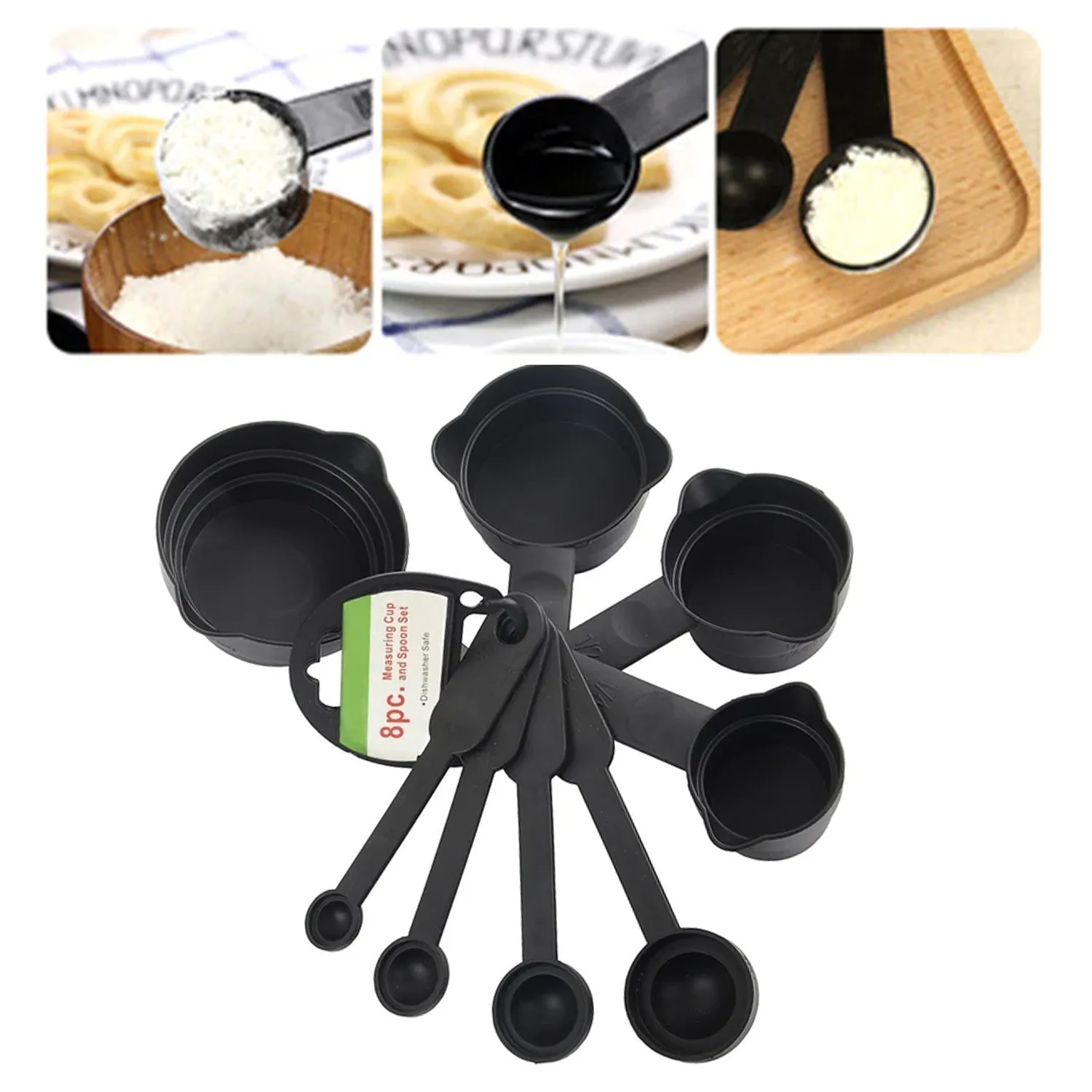 0106 Plastic Measuring Cups and Spoons (8 Pcs, Black)