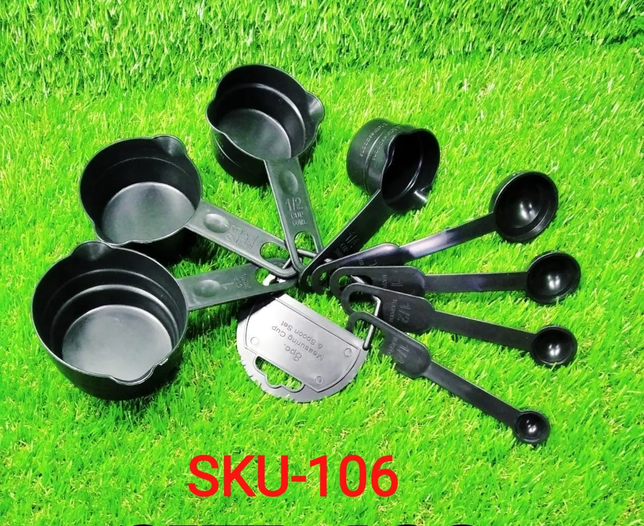 0106 Plastic Measuring Cups and Spoons (8 Pcs, Black)