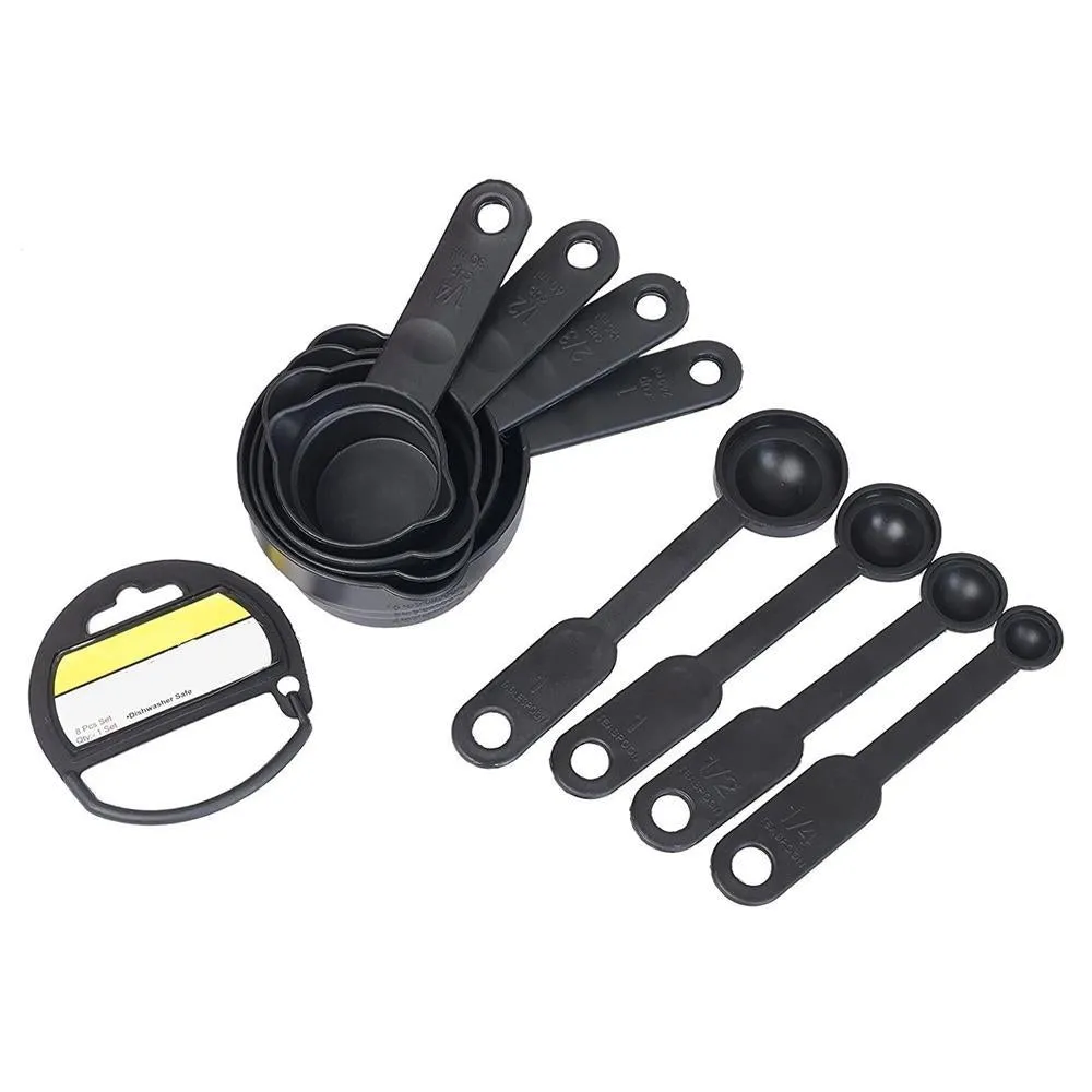 106 Plastic Measuring Cups and Spoons (8 Pcs, Black) (With Box)