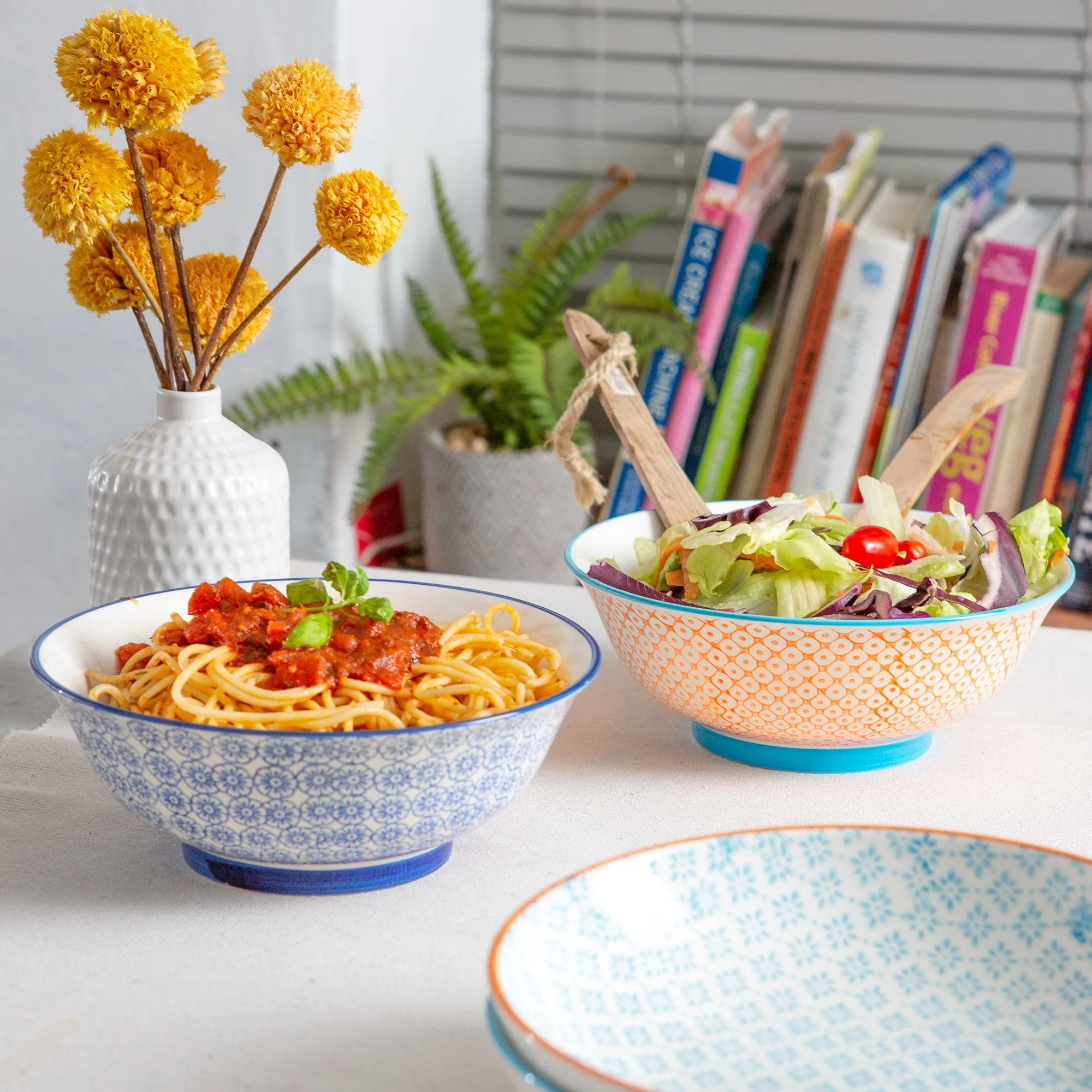 21.5cm Hand Printed China Salad Bowls - Pack of Two - By Nicola Spring