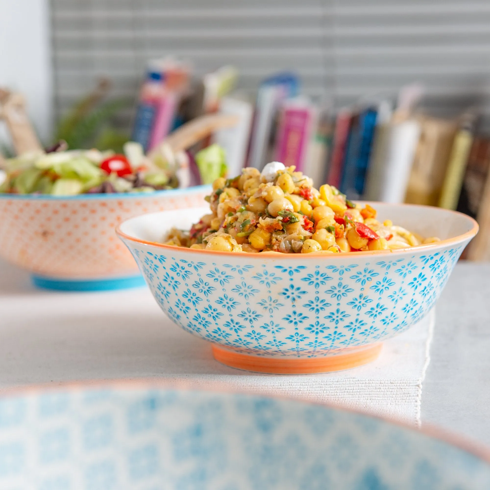 21.5cm Hand Printed China Salad Bowls - Pack of Two - By Nicola Spring