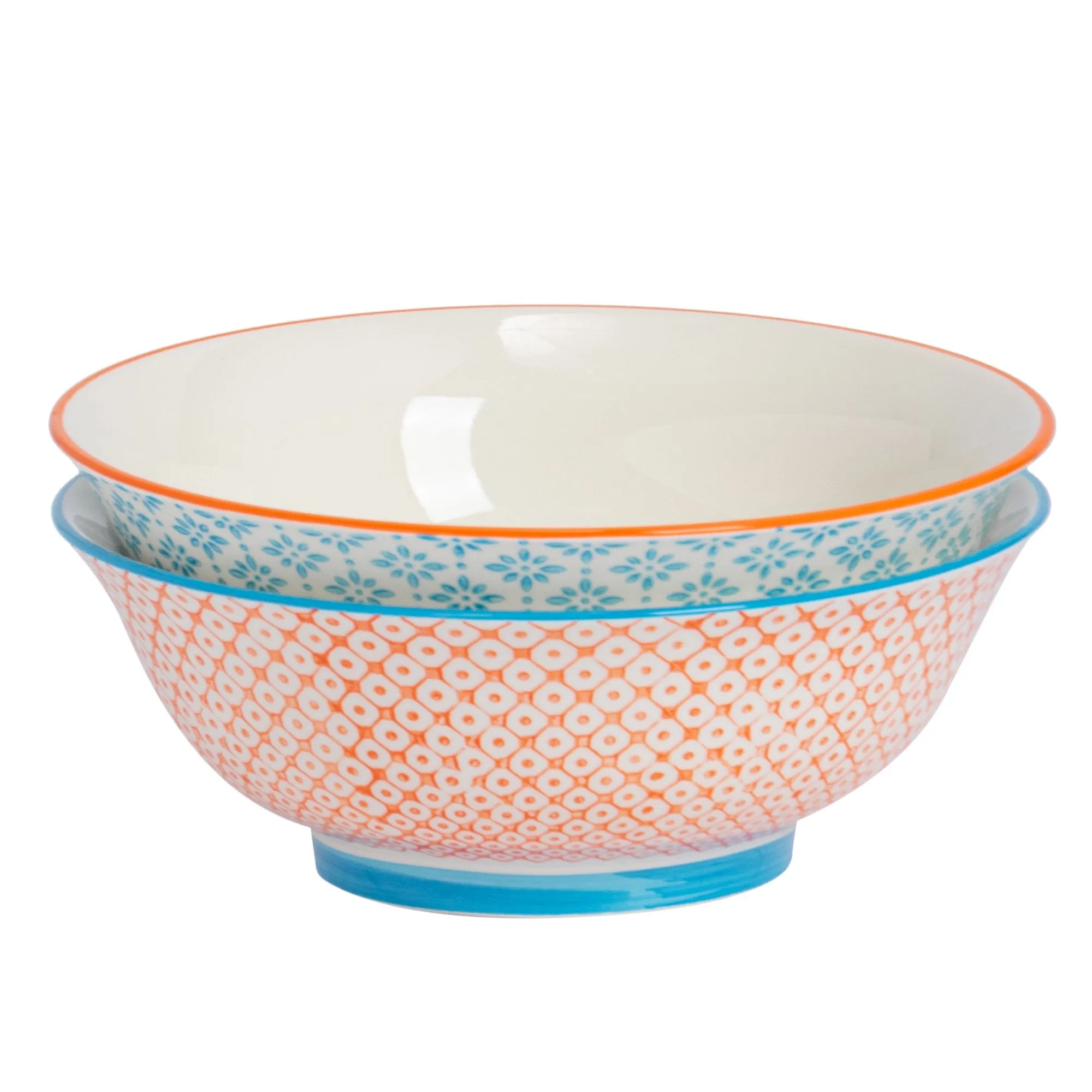 21.5cm Hand Printed China Salad Bowls - Pack of Two - By Nicola Spring