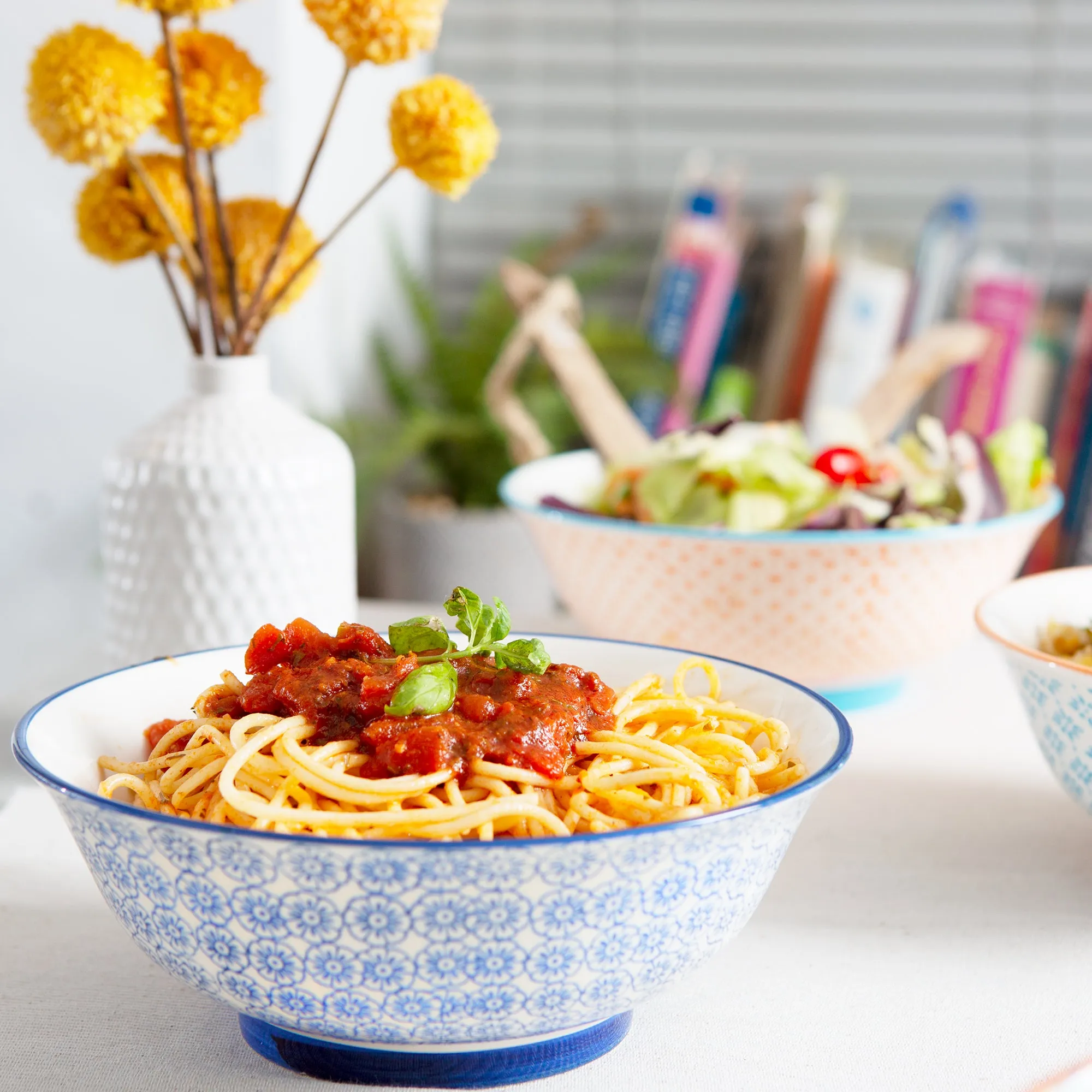 21.5cm Hand Printed China Salad Bowls - Pack of Two - By Nicola Spring