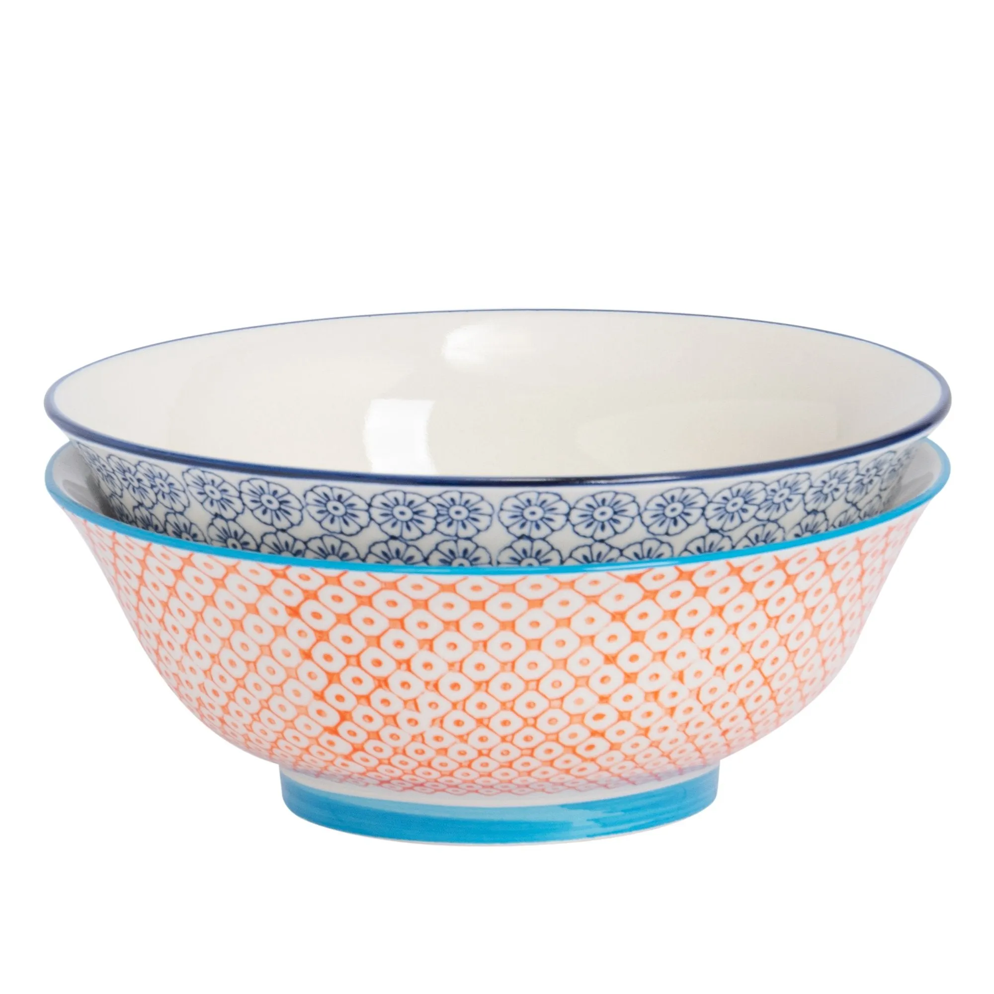 21.5cm Hand Printed China Salad Bowls - Pack of Two - By Nicola Spring