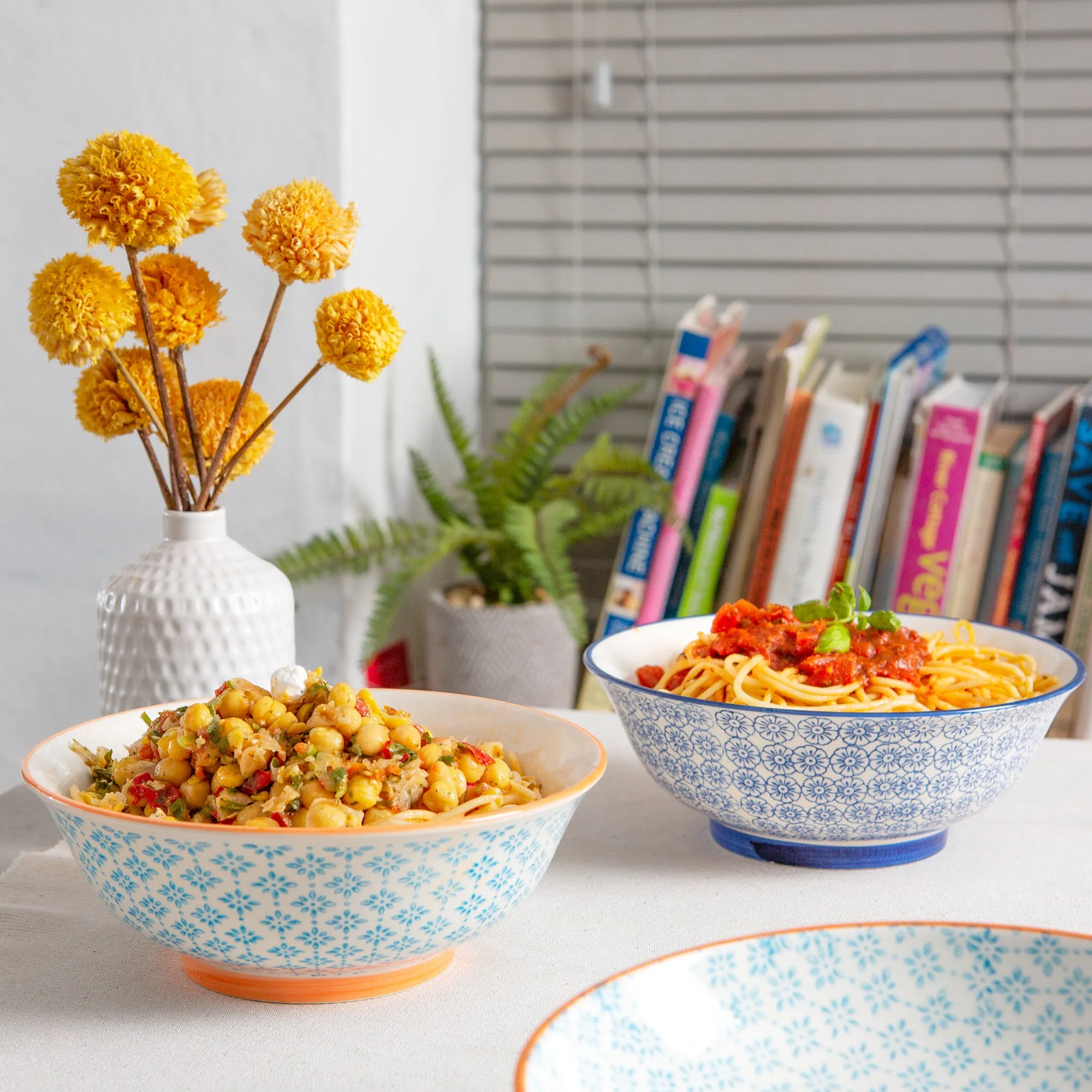 21.5cm Hand Printed China Salad Bowls - Pack of Two - By Nicola Spring