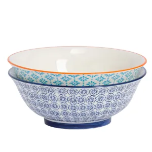 21.5cm Hand Printed China Salad Bowls - Pack of Two - By Nicola Spring