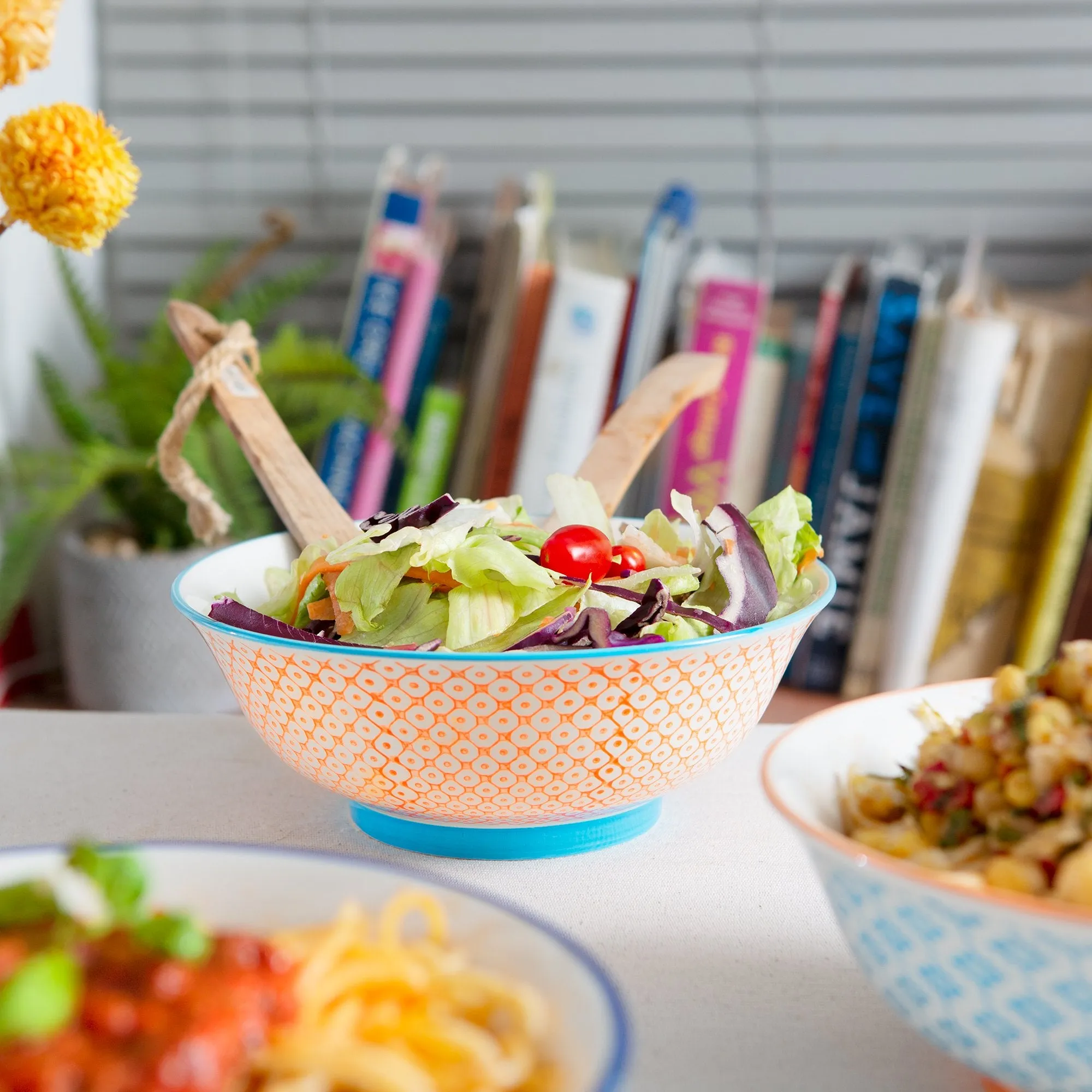 21.5cm Hand Printed China Salad Bowls - Pack of Two - By Nicola Spring