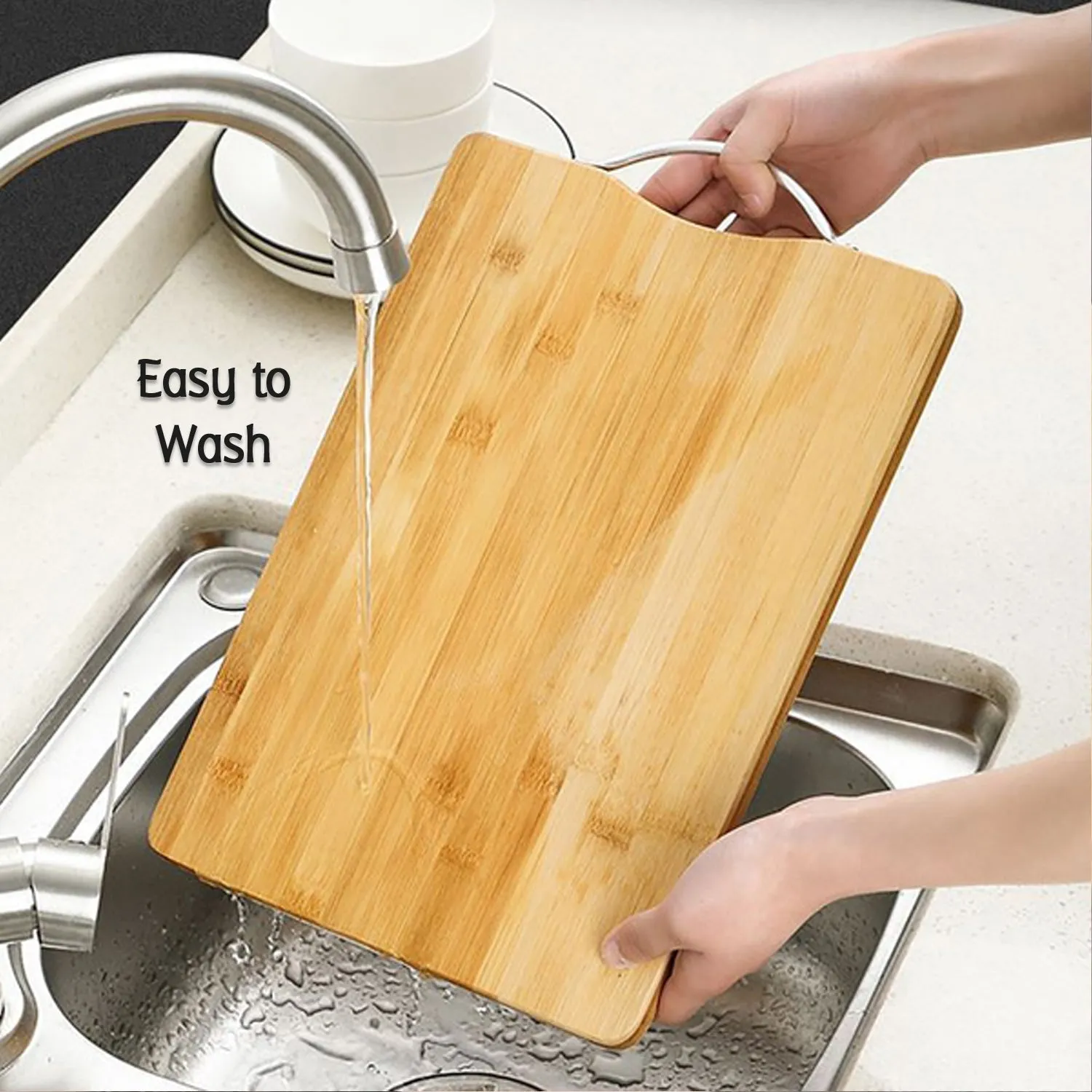 2315 Thick Wooden Bamboo Kitchen Chopping Cutting Slicing Board with Holder for Fruits Vegetables Meat