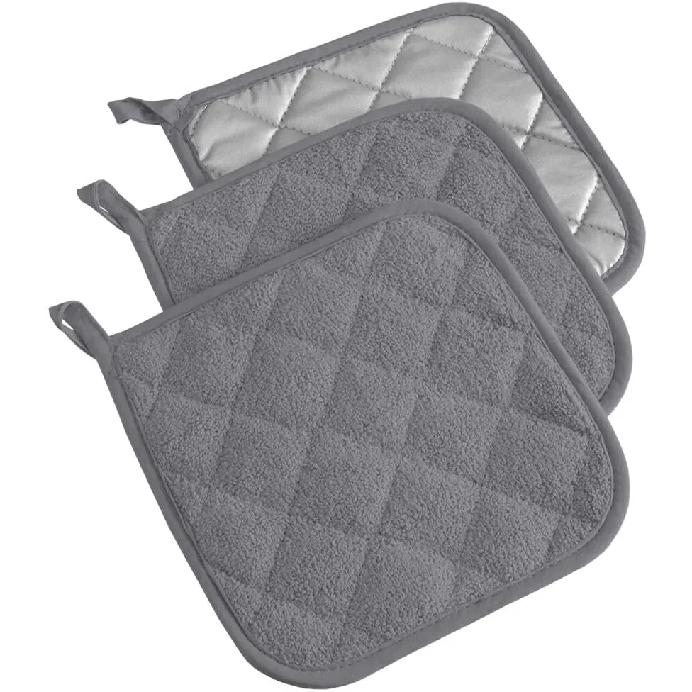 3-Piece: DII Basic Terry Collection Quilted 100% Cotton Potholder