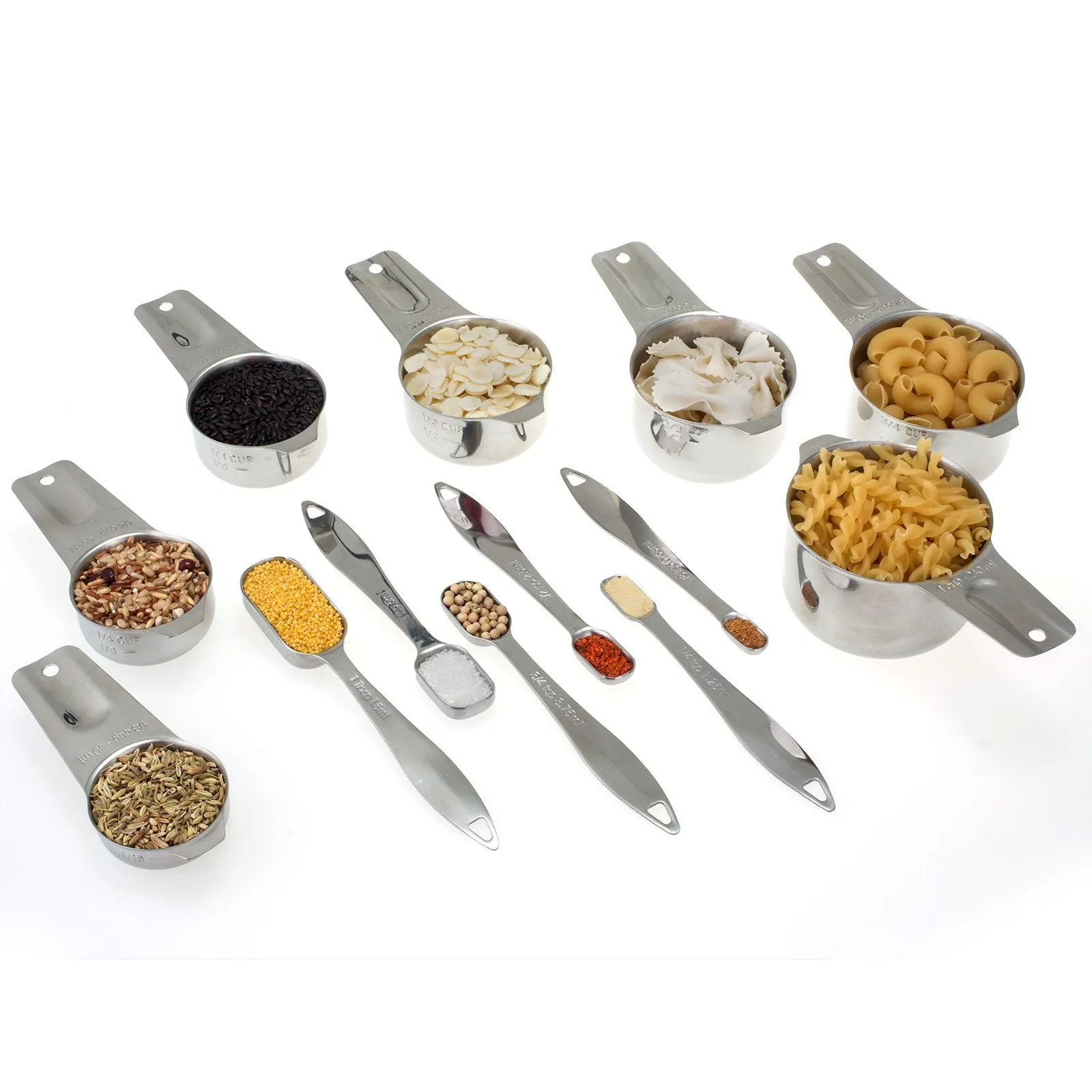 ALLWIN-HOUSEWARE: 13-piece Measuring Cups and Spoons Set, 18/8 Stainless Steel, Ergonomic Handle with Ring Connector