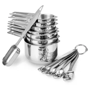 ALLWIN-HOUSEWARE: 13-piece Measuring Cups and Spoons Set, 18/8 Stainless Steel, Ergonomic Handle with Ring Connector