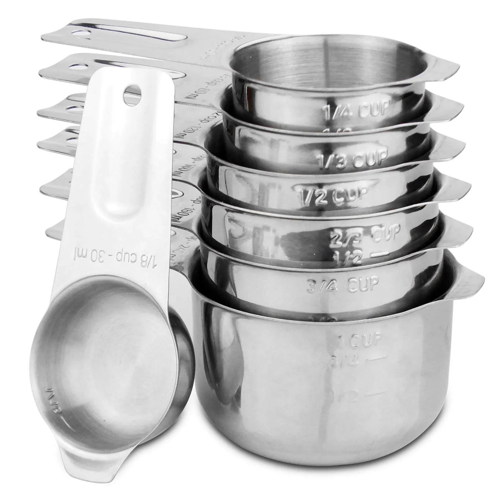 ALLWIN-HOUSEWARE: 13-piece Measuring Cups and Spoons Set, 18/8 Stainless Steel, Ergonomic Handle with Ring Connector