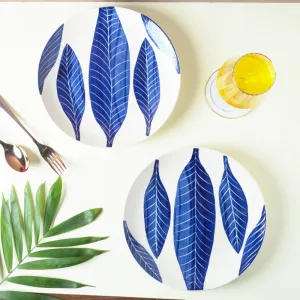 Ashoka Leaf Impress Ceramic Dinner Plates | Set of 2 | 10 Inches