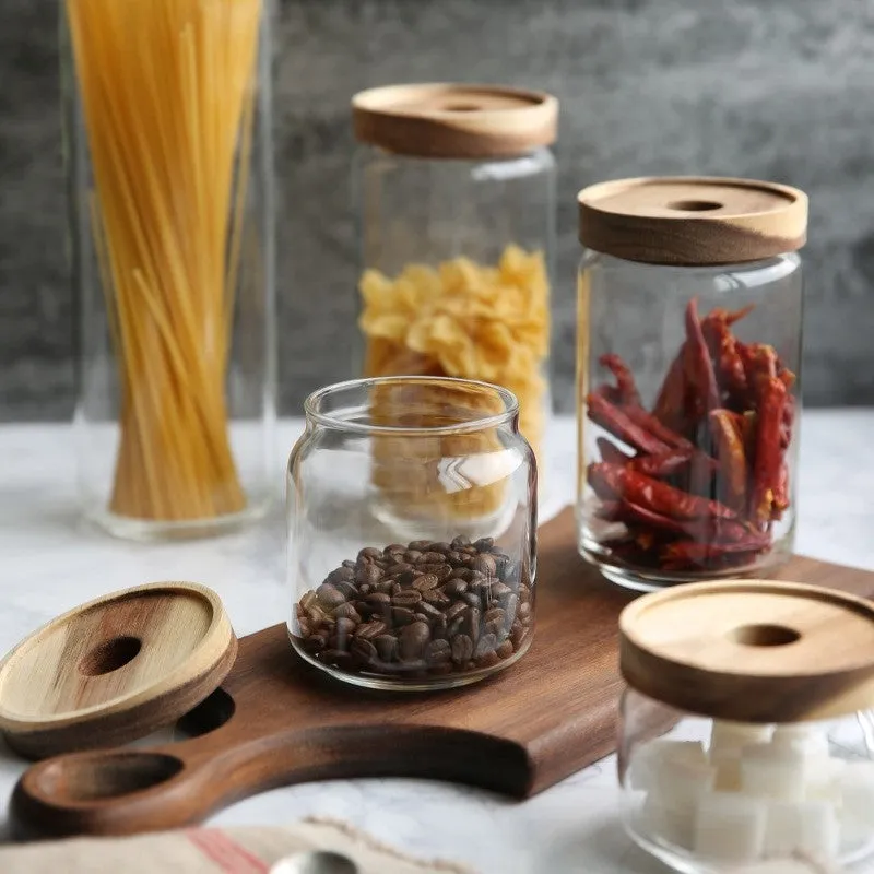 Bamboo & Glass Storage Jars - Four Sizes