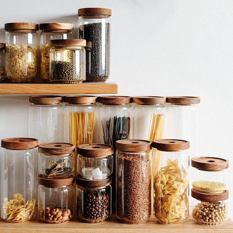 Bamboo & Glass Storage Jars - Four Sizes