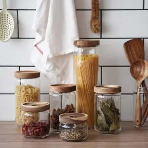 Bamboo & Glass Storage Jars - Four Sizes