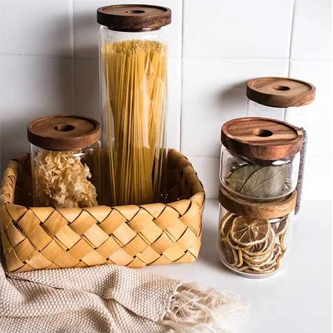 Bamboo & Glass Storage Jars - Four Sizes