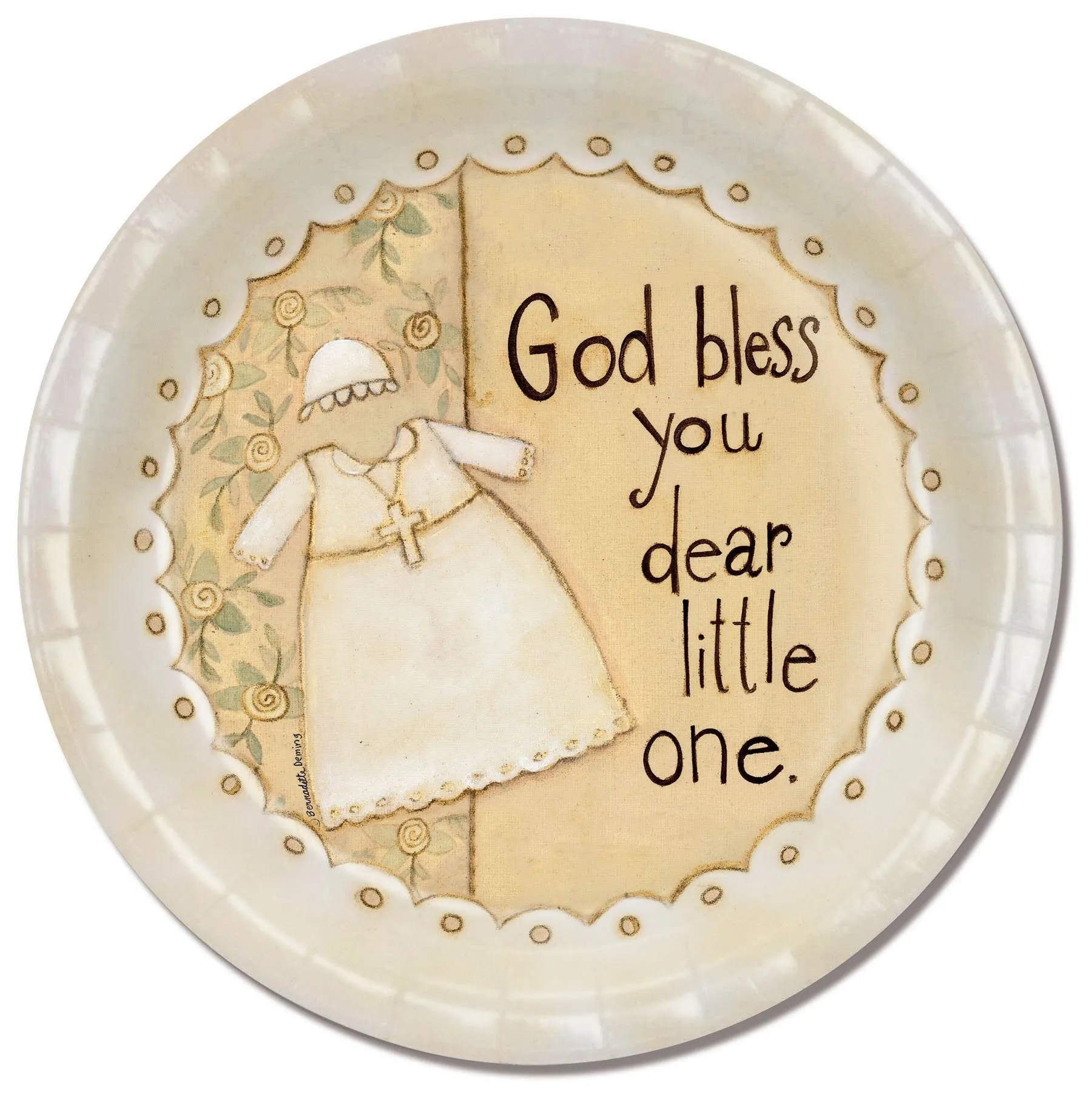 Baptism Paper Plates: God Bless You Dear Little One