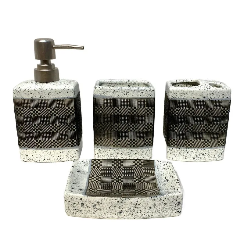 Bathroom Set White Stone (Set of 4Pcs)