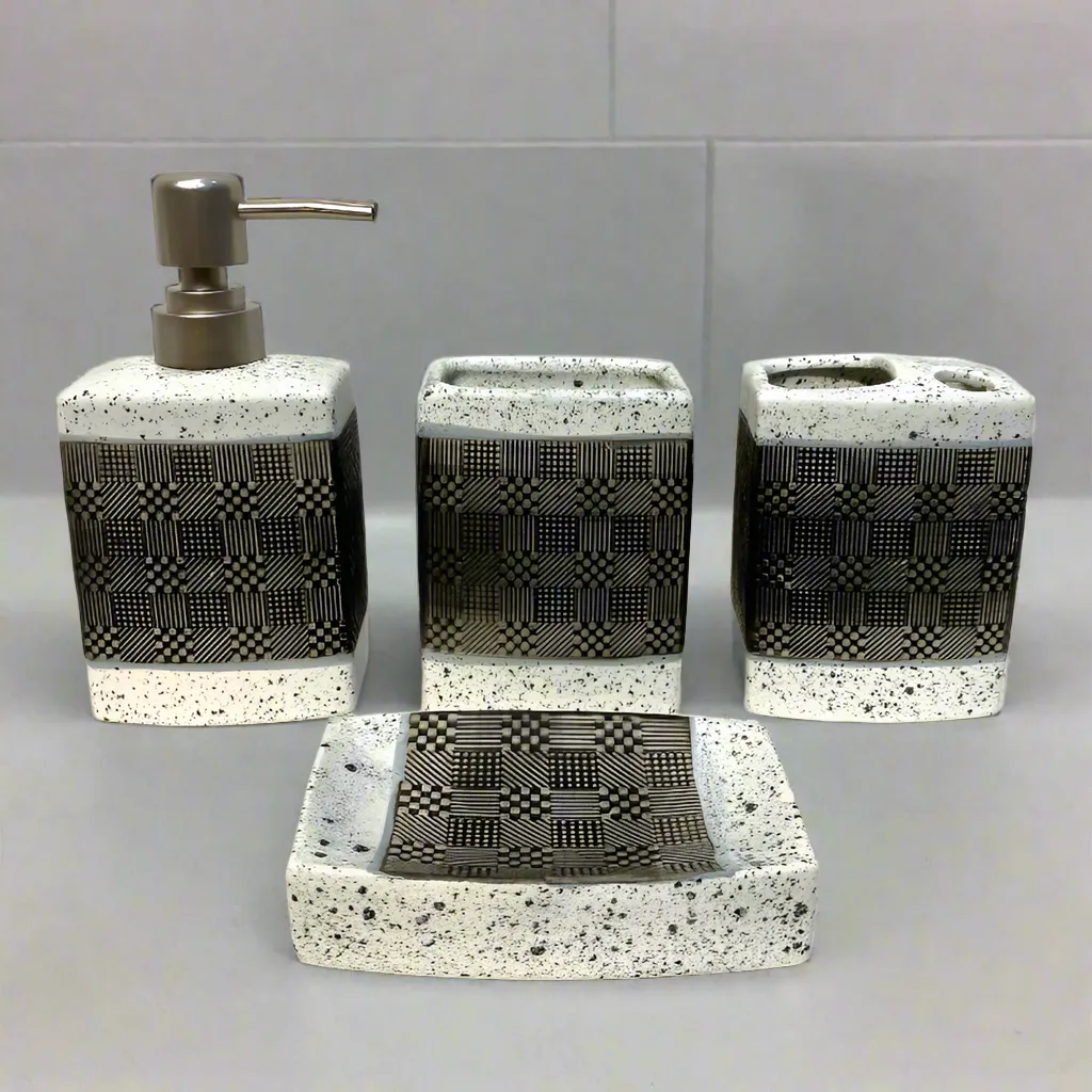 Bathroom Set White Stone (Set of 4Pcs)