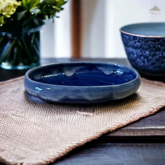 Blue Denim Oval Serving Bowl  | Hand Painted |  Set of 1 | Ceramic Pottery | Ideal for serving food items