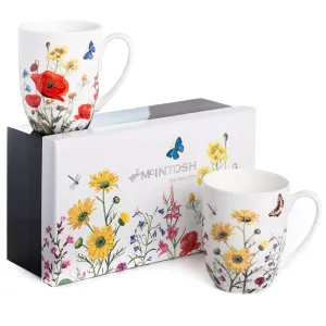 Bone china coffee or tea mugs, wildflowers design, set of 2