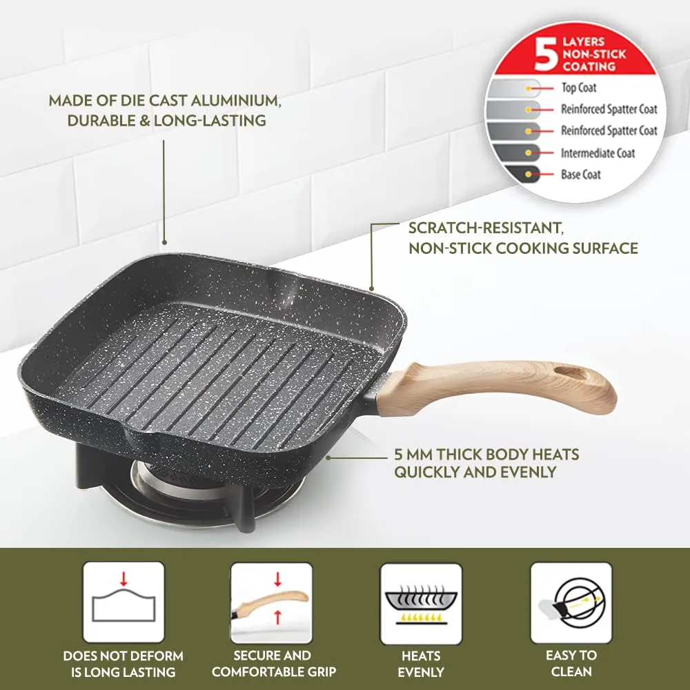 Borosil Vajra Nonstick Grill Fry Pan, Square