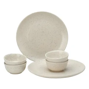 Ceramic Dinner Set | 2 Dinner Plates & 4 Katori Bowls | Dinnerware Set | Ivory | Set of 6