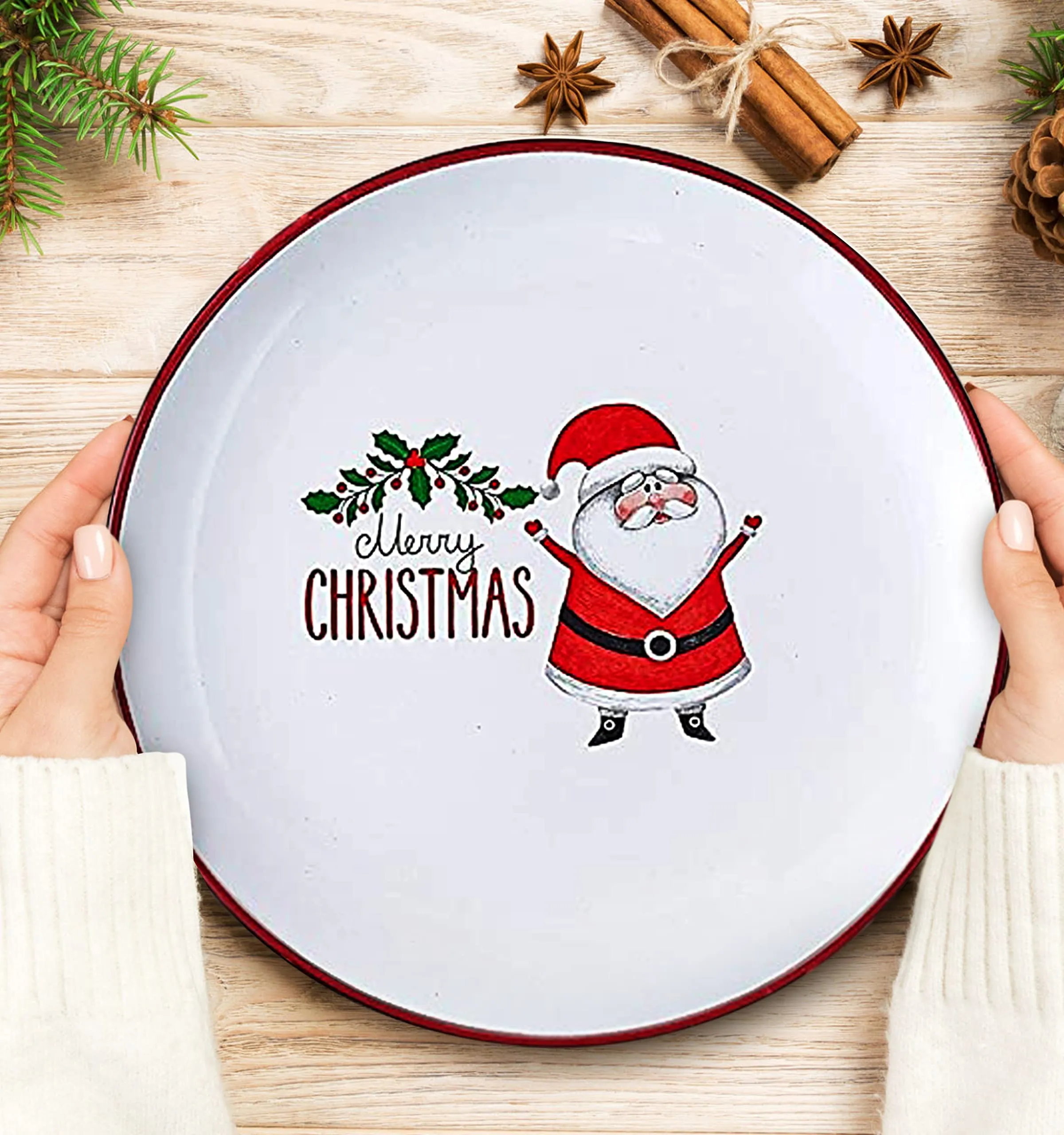 Christmas Theme Holiday-Inspired Ceramic Dinner Plates 8" - Set Of 6