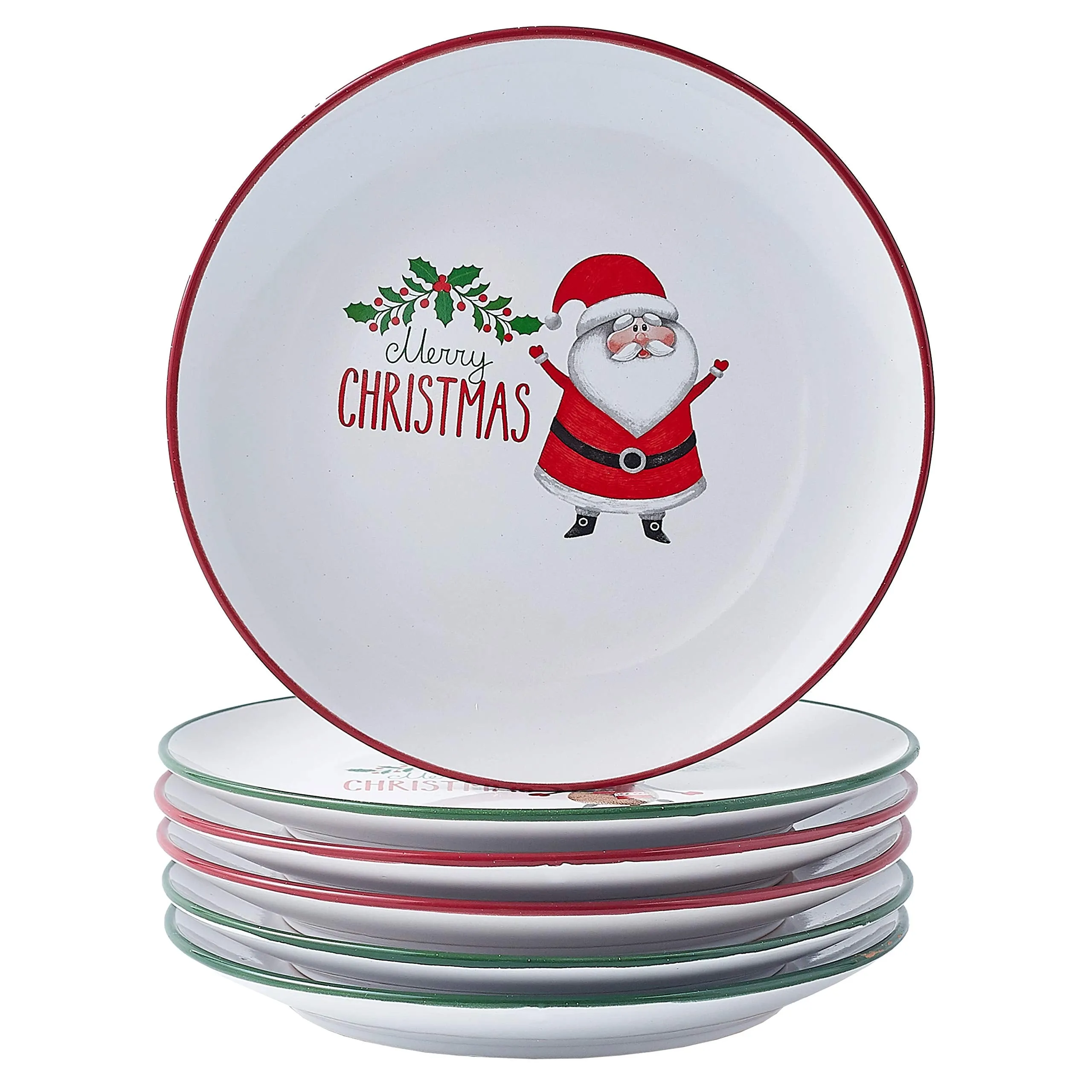 Christmas Theme Holiday-Inspired Ceramic Dinner Plates 8" - Set Of 6