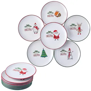 Christmas Theme Holiday-Inspired Ceramic Dinner Plates 8" - Set Of 6