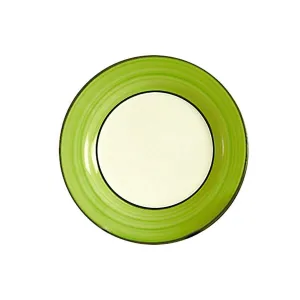 Dinner Plate Set - Set of 4 - White & Lime Green | Spree Pattern