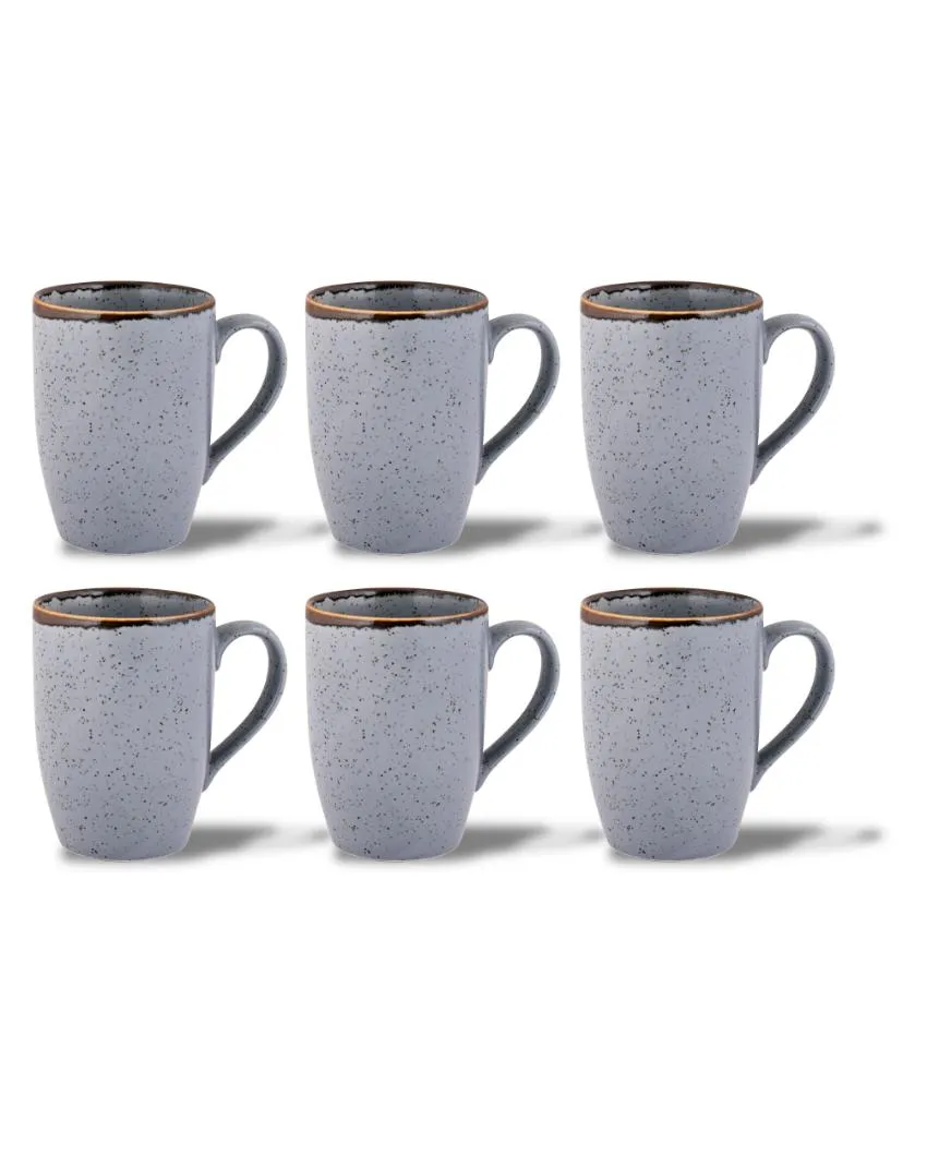 Doppio Matt Grey Sky Porcelain Coffee Mugs | Set of 6