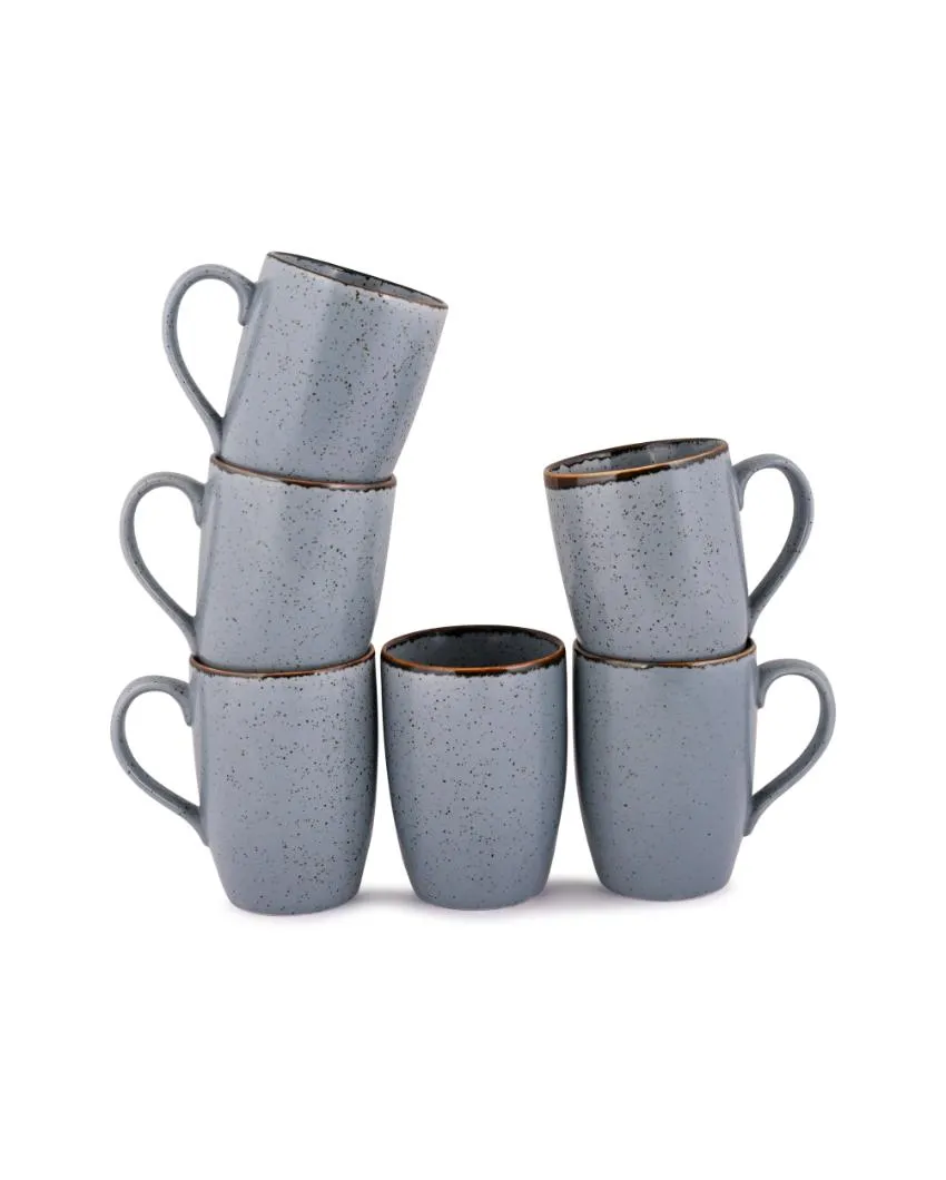 Doppio Matt Grey Sky Porcelain Coffee Mugs | Set of 6