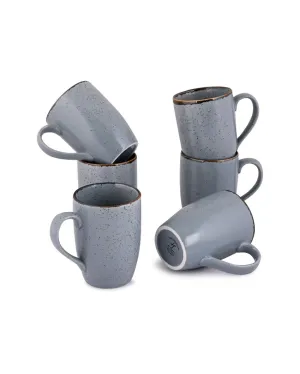 Doppio Matt Grey Sky Porcelain Coffee Mugs | Set of 6