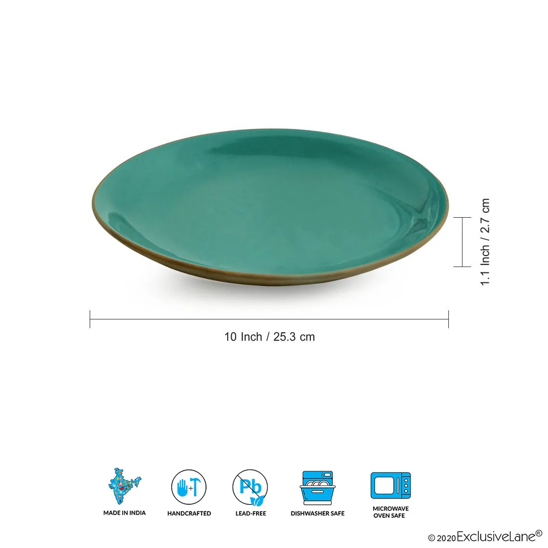 Earthen Turquoise' Hand Glazed Dinner Plates With Serving Bowls & Katoris In Ceramic (10 Pieces | Serving for 4 | Microwave Safe)