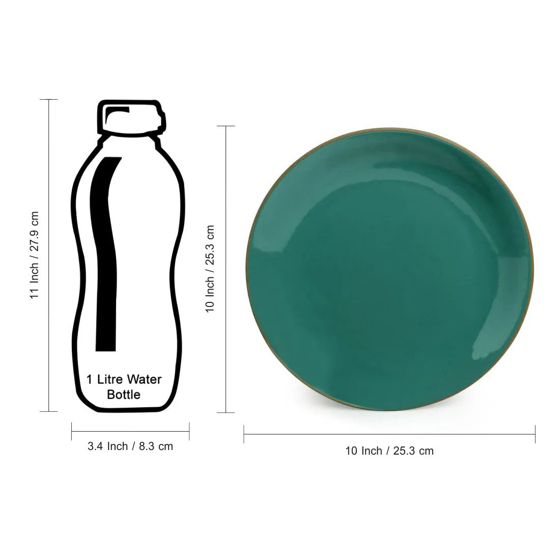 Earthen Turquoise' Hand Glazed Dinner Plates With Serving Bowls & Katoris In Ceramic (10 Pieces | Serving for 4 | Microwave Safe)