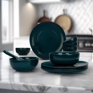 Ekhasa Ceramic Dinner Set (11 pcs, Microwave Safe, Chip Resistant, Teal, Damage-Proof Packaging) | Crockery Set Dinner Set | Ceramic Dinner Plates | Stoneware Dinner Set | Porcelain Dinner Set Gift