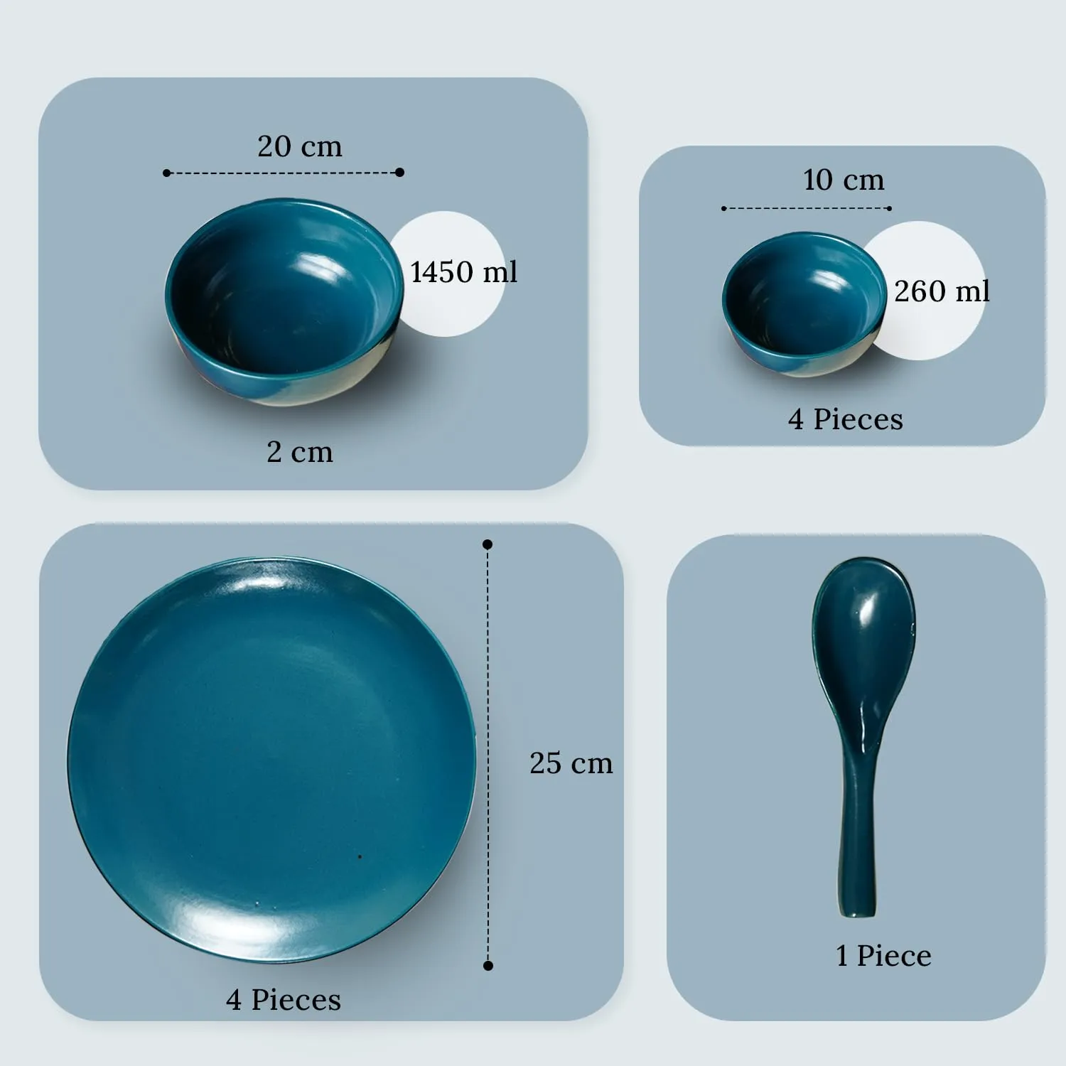 Ekhasa Ceramic Dinner Set (11 pcs, Microwave Safe, Chip Resistant, Teal, Damage-Proof Packaging) | Crockery Set Dinner Set | Ceramic Dinner Plates | Stoneware Dinner Set | Porcelain Dinner Set Gift