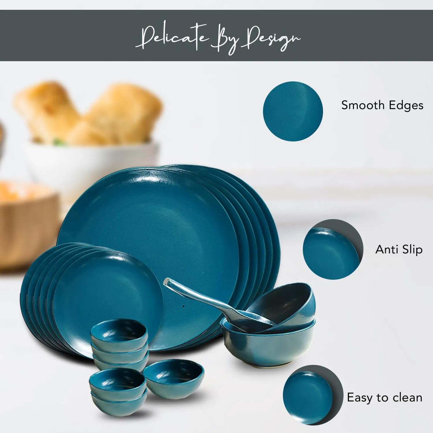 Ekhasa Ceramic Dinner Set (21 pcs, Microwave safe, Chip Resistant, Teal, Damage-Proof Packaging) | Crockery Set Dinner Set | Ceramic Dinner Plates | Stoneware Dinner Set | Porcelain Dinner Set Gift