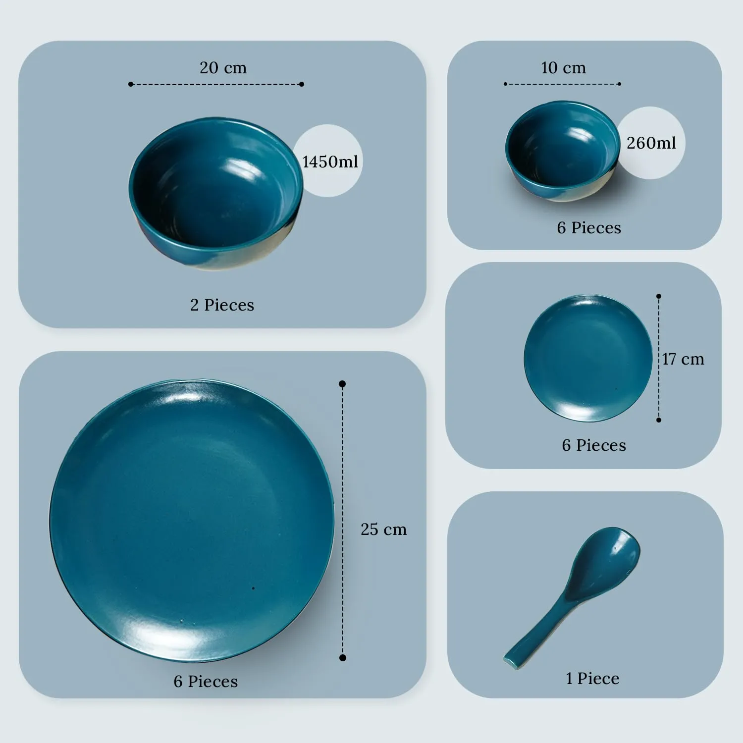 Ekhasa Ceramic Dinner Set (21 pcs, Microwave safe, Chip Resistant, Teal, Damage-Proof Packaging) | Crockery Set Dinner Set | Ceramic Dinner Plates | Stoneware Dinner Set | Porcelain Dinner Set Gift