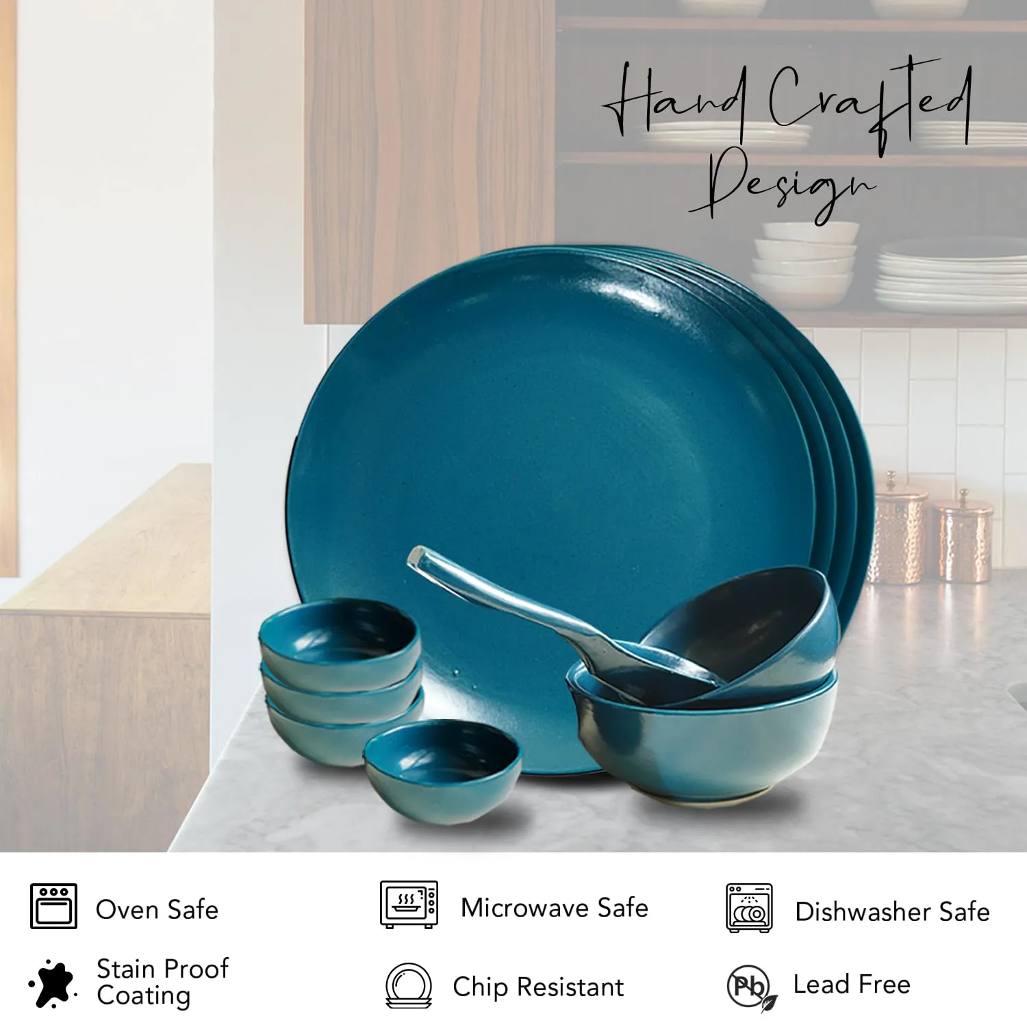 Ekhasa Ceramic Dinner Set (21 pcs, Microwave safe, Chip Resistant, Teal, Damage-Proof Packaging) | Crockery Set Dinner Set | Ceramic Dinner Plates | Stoneware Dinner Set | Porcelain Dinner Set Gift