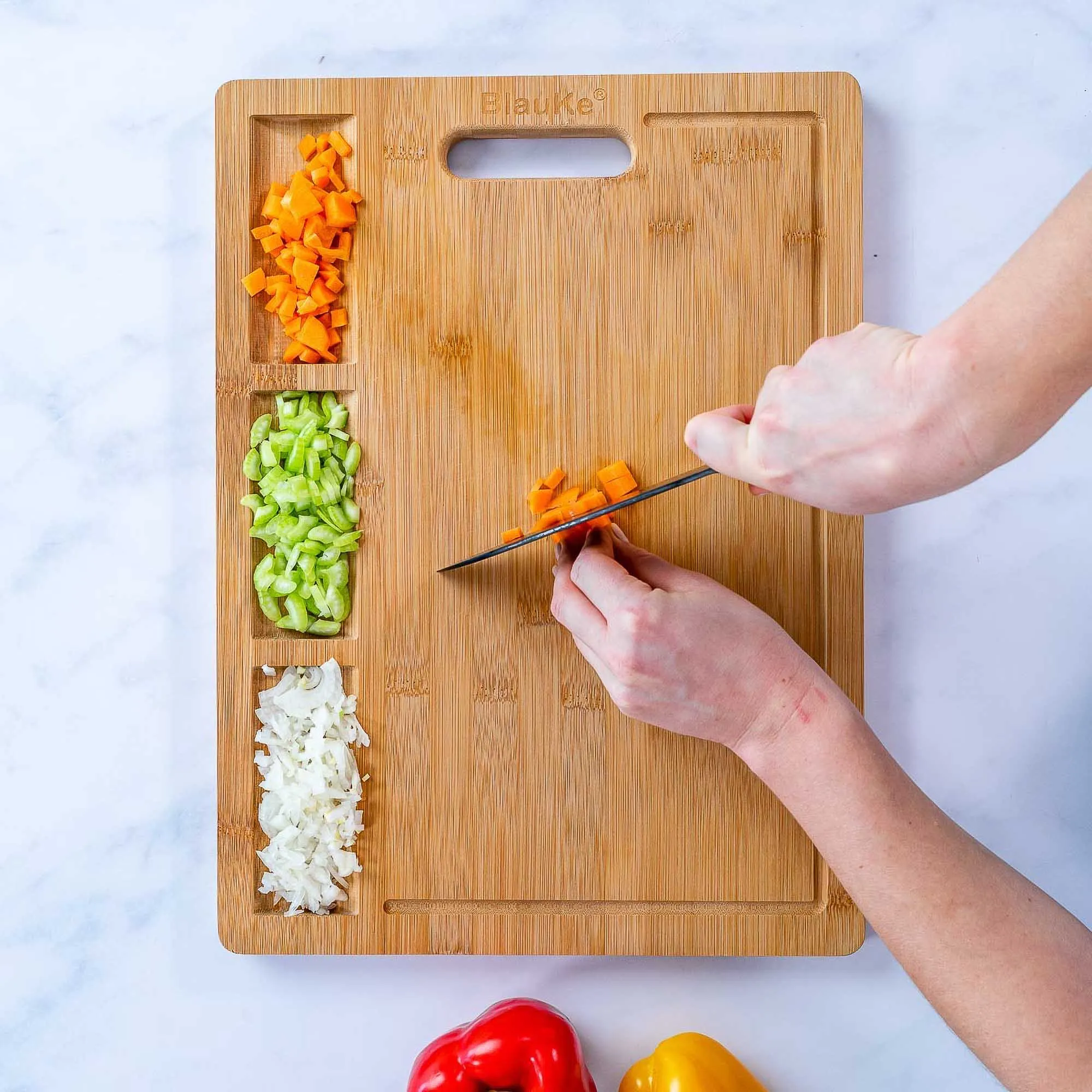 Extra Large Bamboo Cutting Board - 17x12.5 inch Wood Cutting Board for Meat, Cheese, Veggies - Wood Serving Tray with Juice Groove and 3 Compartments