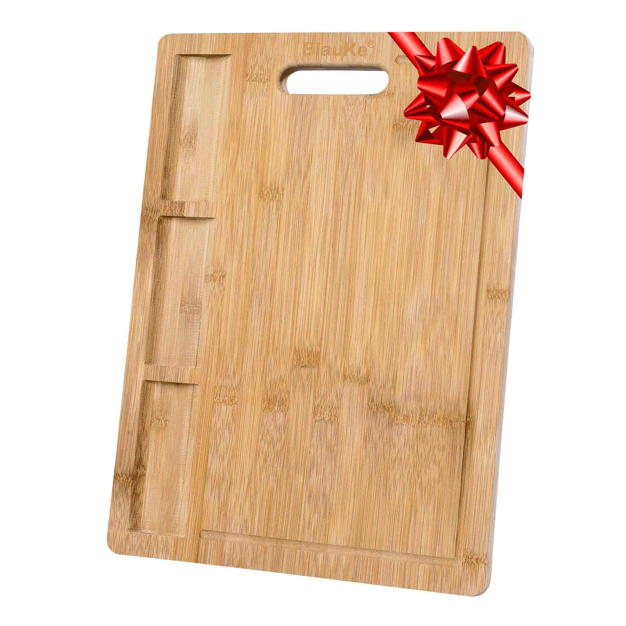 Extra Large Bamboo Cutting Board - 17x12.5 inch Wood Cutting Board for Meat, Cheese, Veggies - Wood Serving Tray with Juice Groove and 3 Compartments