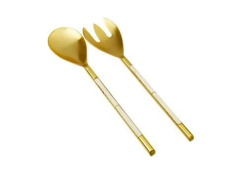 Gold/ White Stainless Steel Salad Servers 2pc