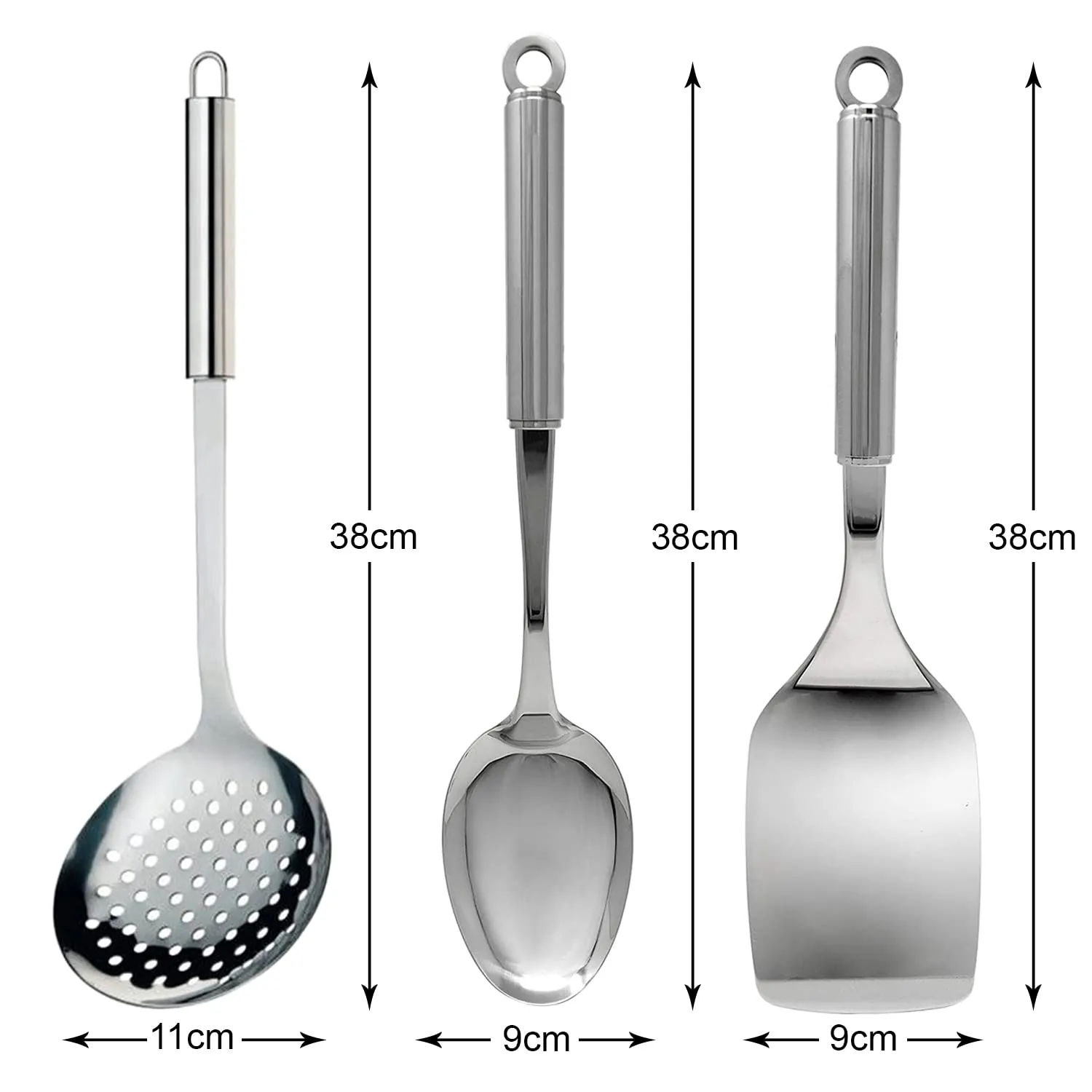 Heart Home Stainless Steel Kitchen Utensil, Cookware Set, Kitchen Tool- Set of 3 (Skimmer & Spatula & Slotted Turner) (Silver)