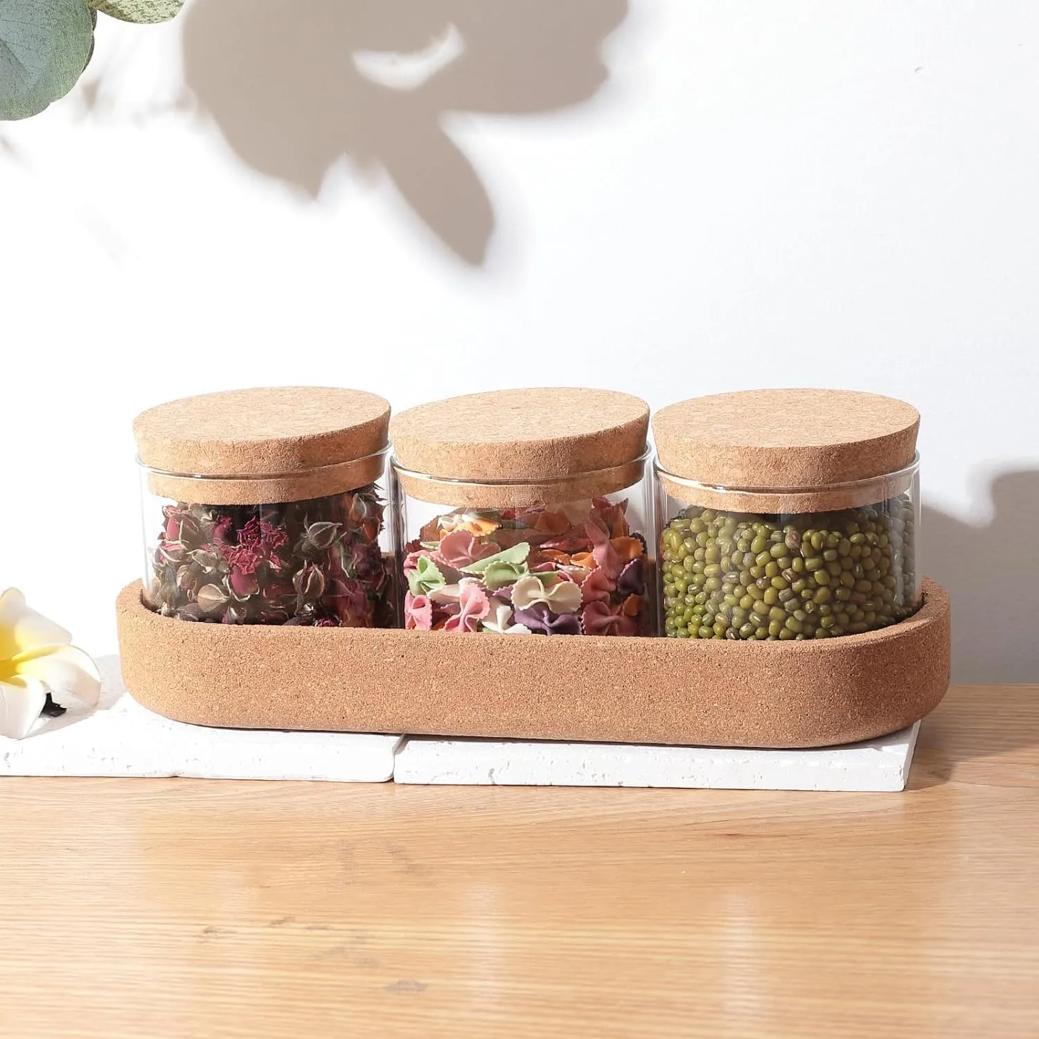 Homestic Borosilicate Glass Jars with cork lids & cork tray | 270ml | Pack of 3 | Airtight Containers with Lid | Multipurpose | Ideal for Snacks, Spices, Tea Coffee, Sugar, Dry Fruits