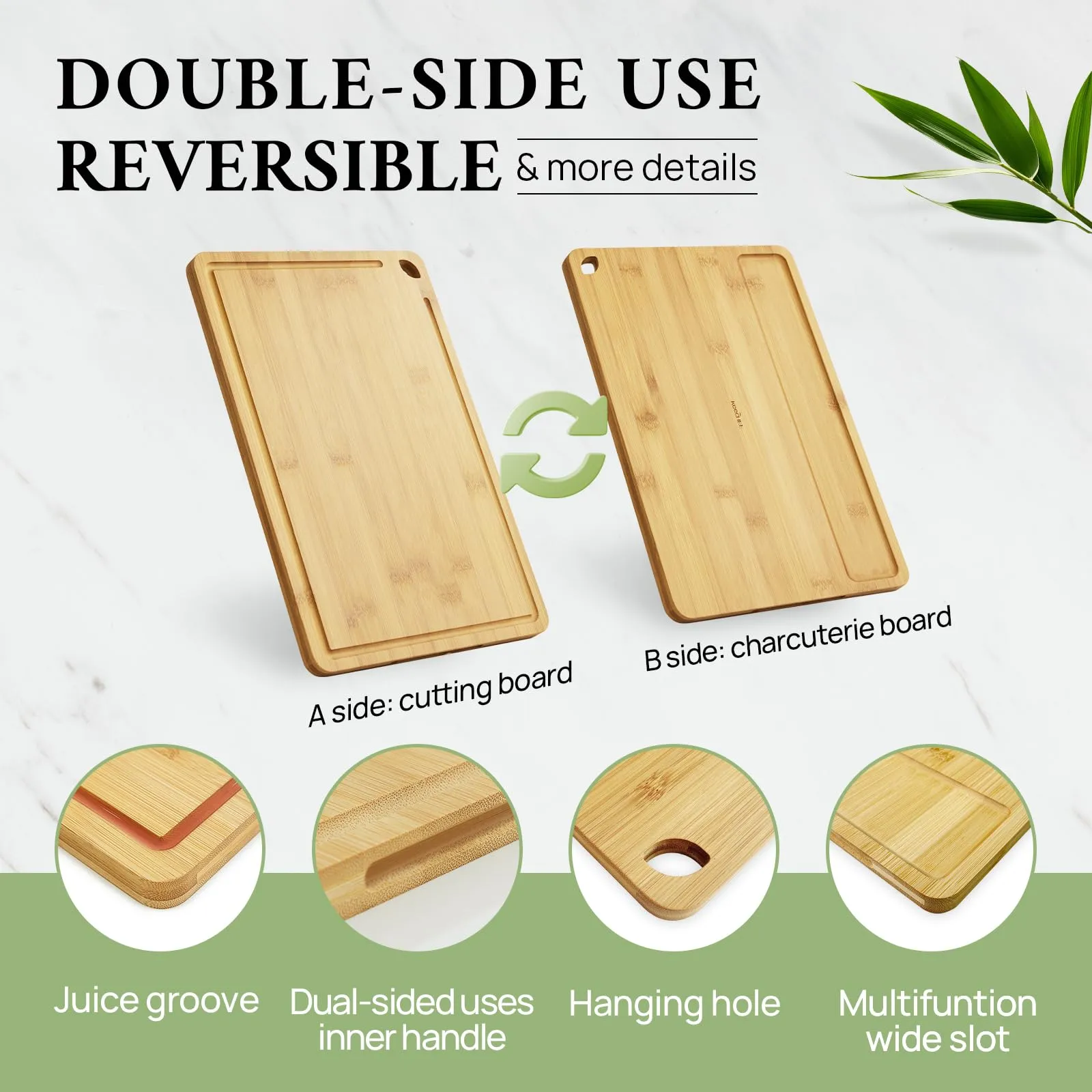 Keechee Wood Cutting Board for Kitchen - Reversible Bamboo Cutting Boards Gift Set of 3 with Juice Groove, Wooden Chopping Board for Meat, Fruit, Vegetables & Cheese (Pre Oiled, Natural)