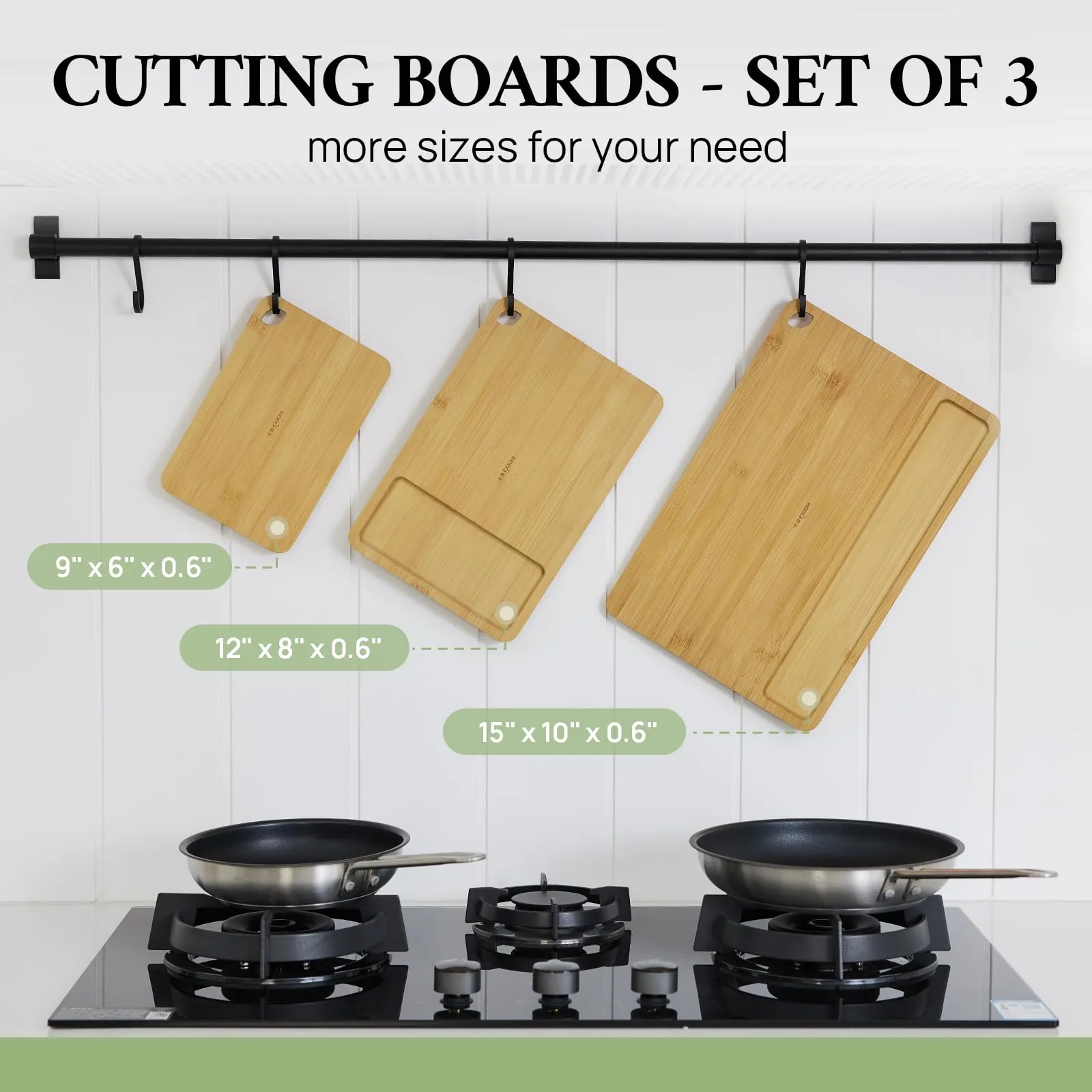 Keechee Wood Cutting Board for Kitchen - Reversible Bamboo Cutting Boards Gift Set of 3 with Juice Groove, Wooden Chopping Board for Meat, Fruit, Vegetables & Cheese (Pre Oiled, Natural)