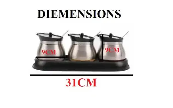 Kitchen Spice Condiment Silver 3pc